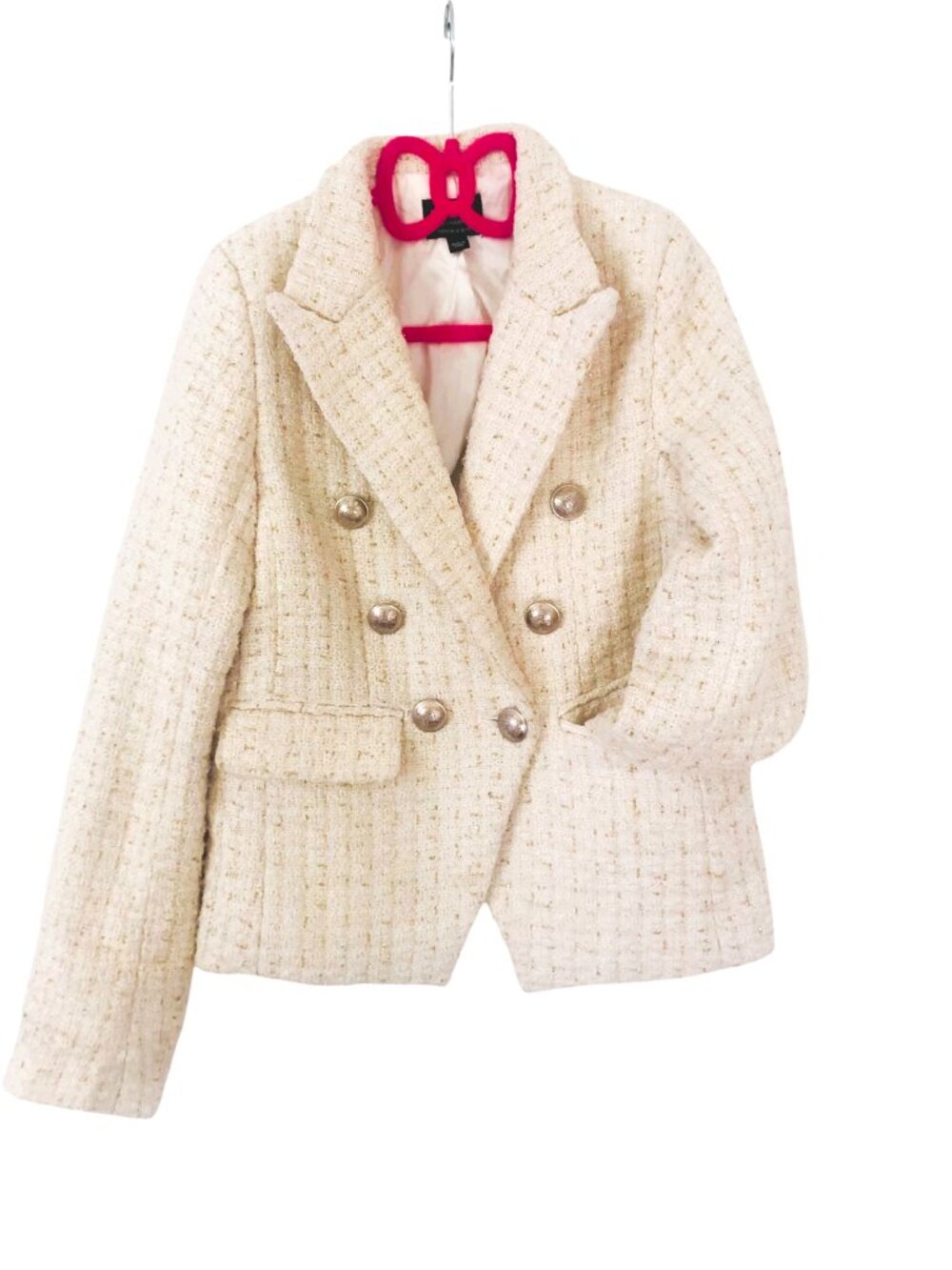 BARDOT Ivory Gold Boucle Tweed Silver Buttons Double Breasted Blazer Girl Sz 12 - Picture 2 of 6